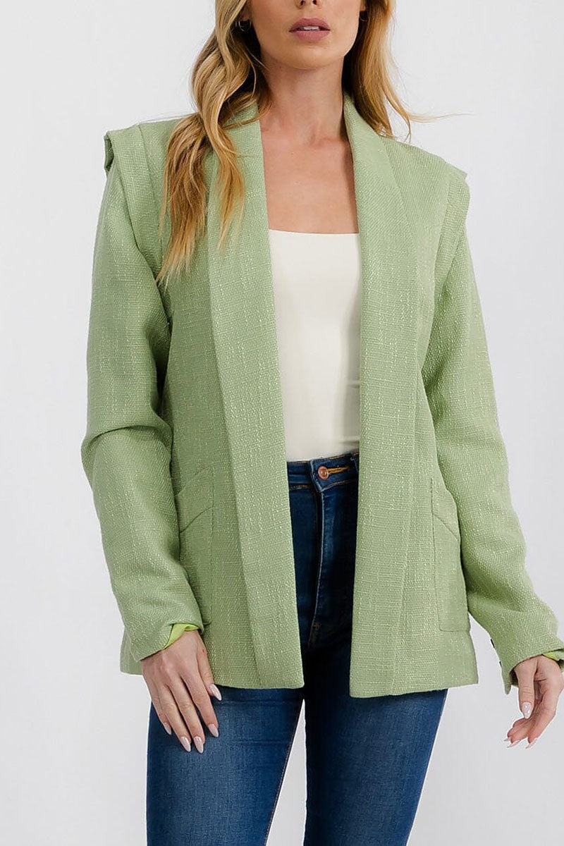 Long sleeve open front shoulder detailed blazer (RVWT7240)