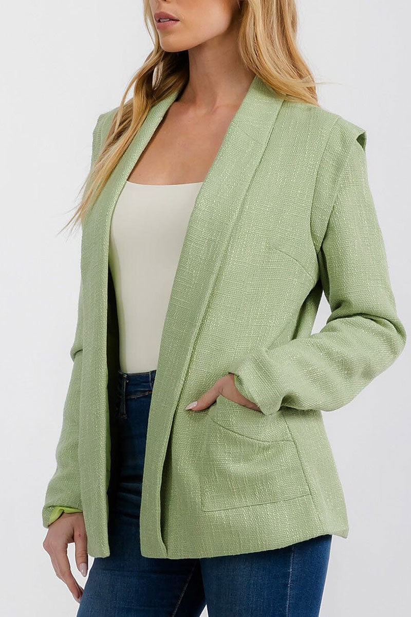 Long sleeve open front shoulder detailed blazer (RVWT7240)