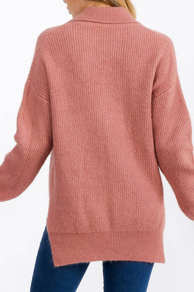 Long sleeve collar high-low pullover sweater (RVWT7318)