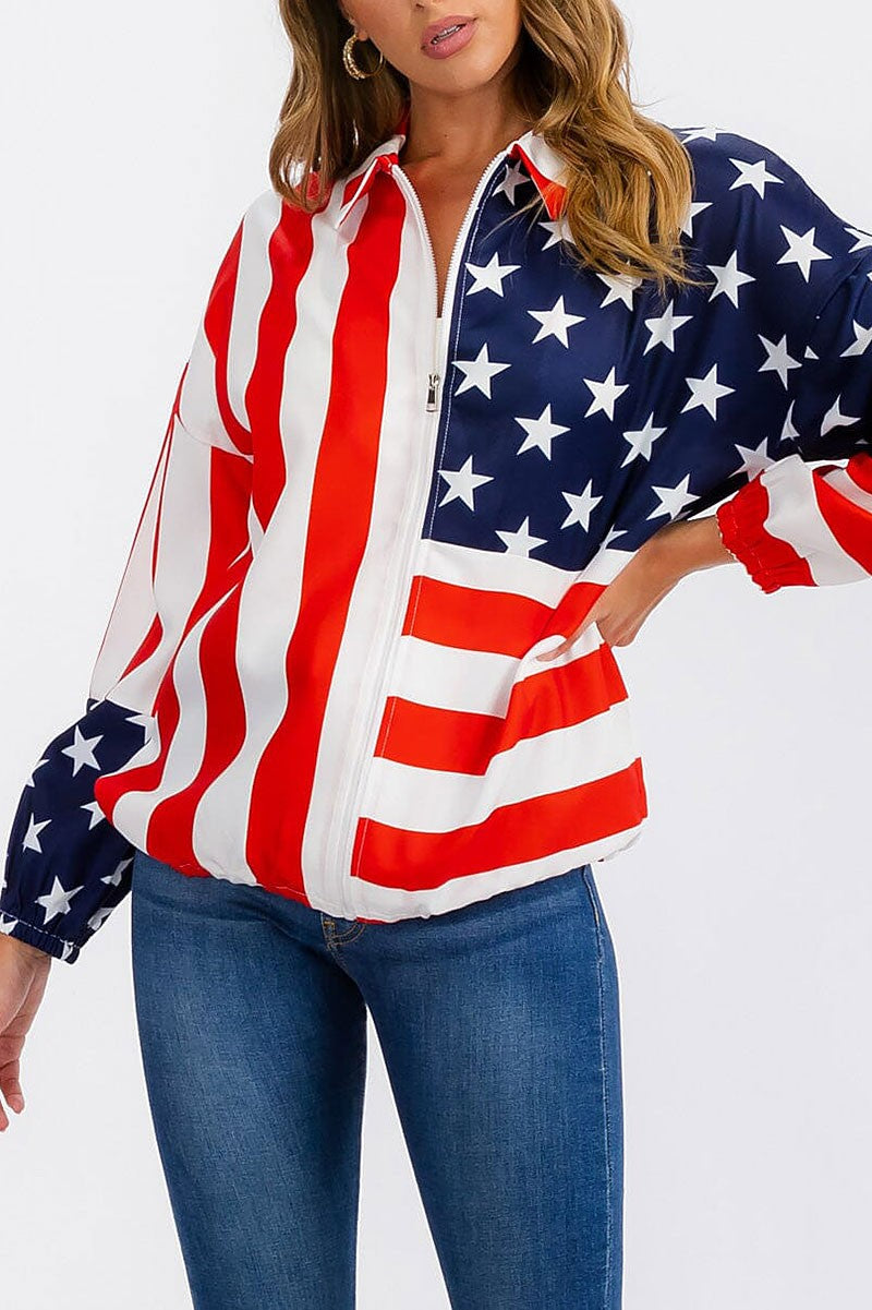 Zip up america flag print lightweight jacket (RVWT7321)