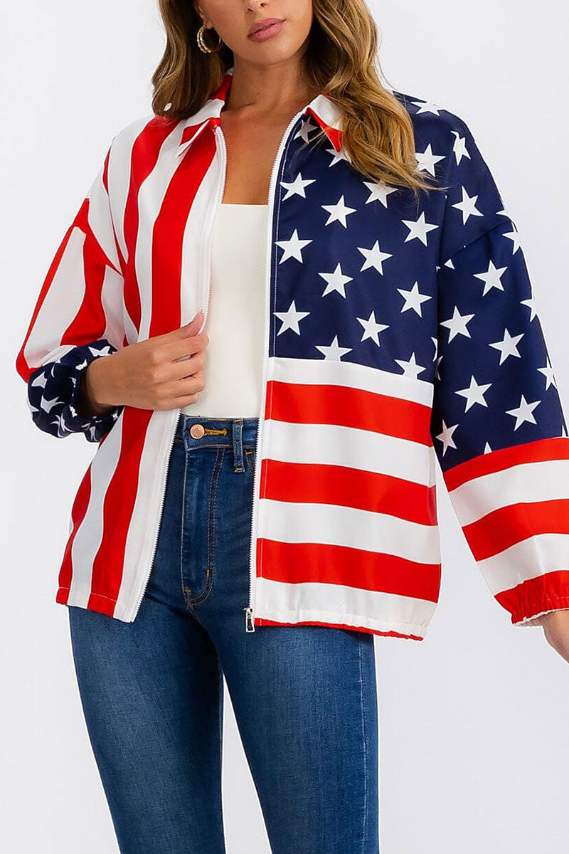 Zip up america flag print lightweight jacket (RVWT7321)