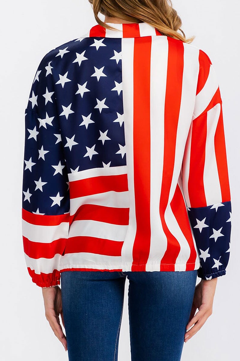 Zip up america flag print lightweight jacket (RVWT7321)