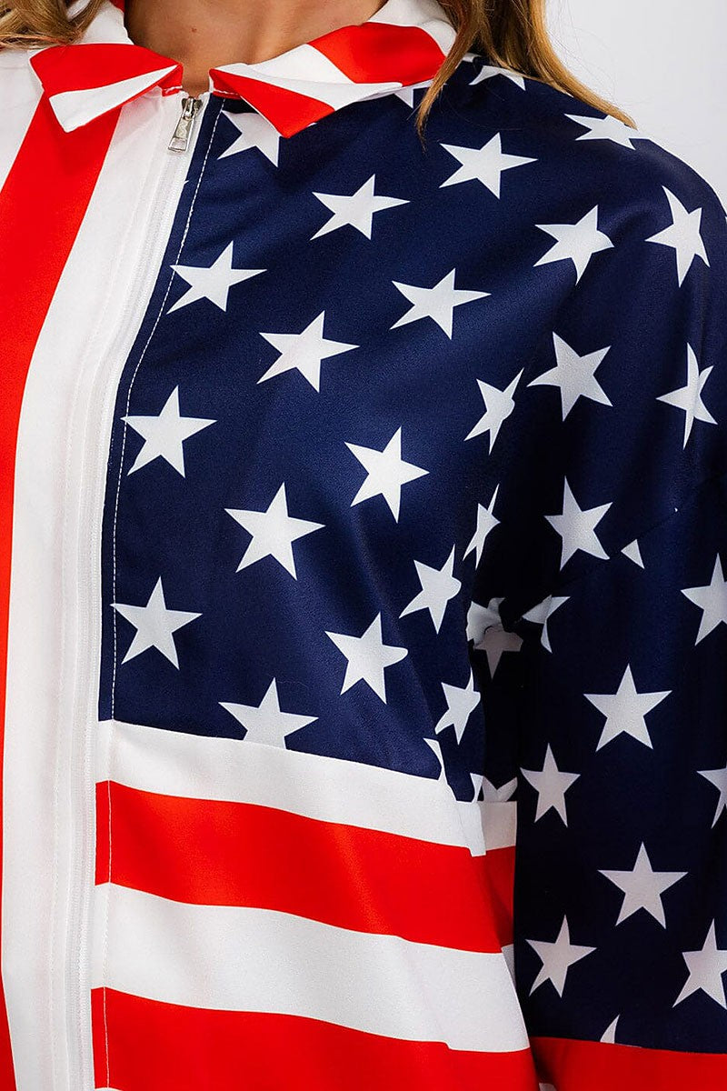 Zip up america flag print lightweight jacket (RVWT7321)