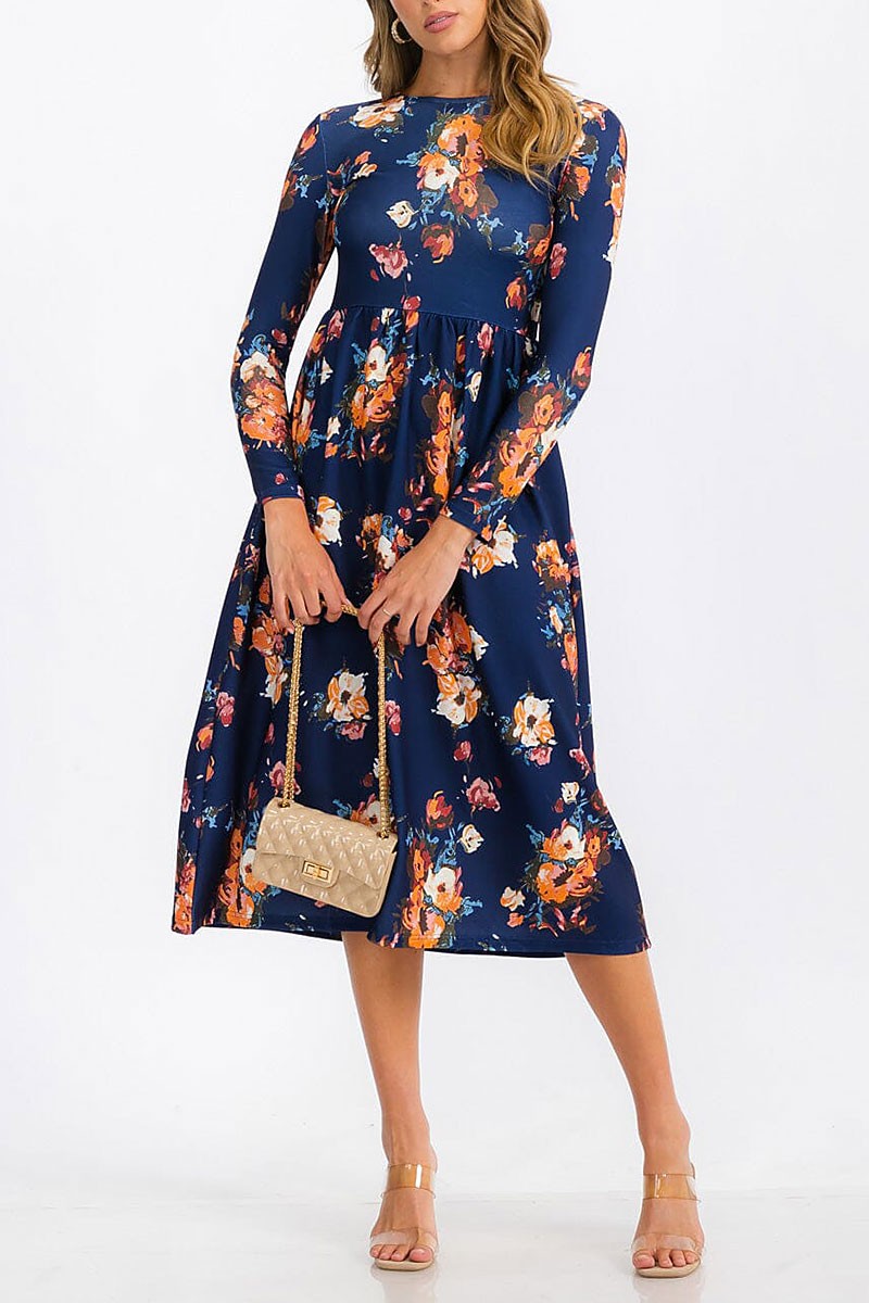 Long sleeve floral midi dress (RVWT7322)