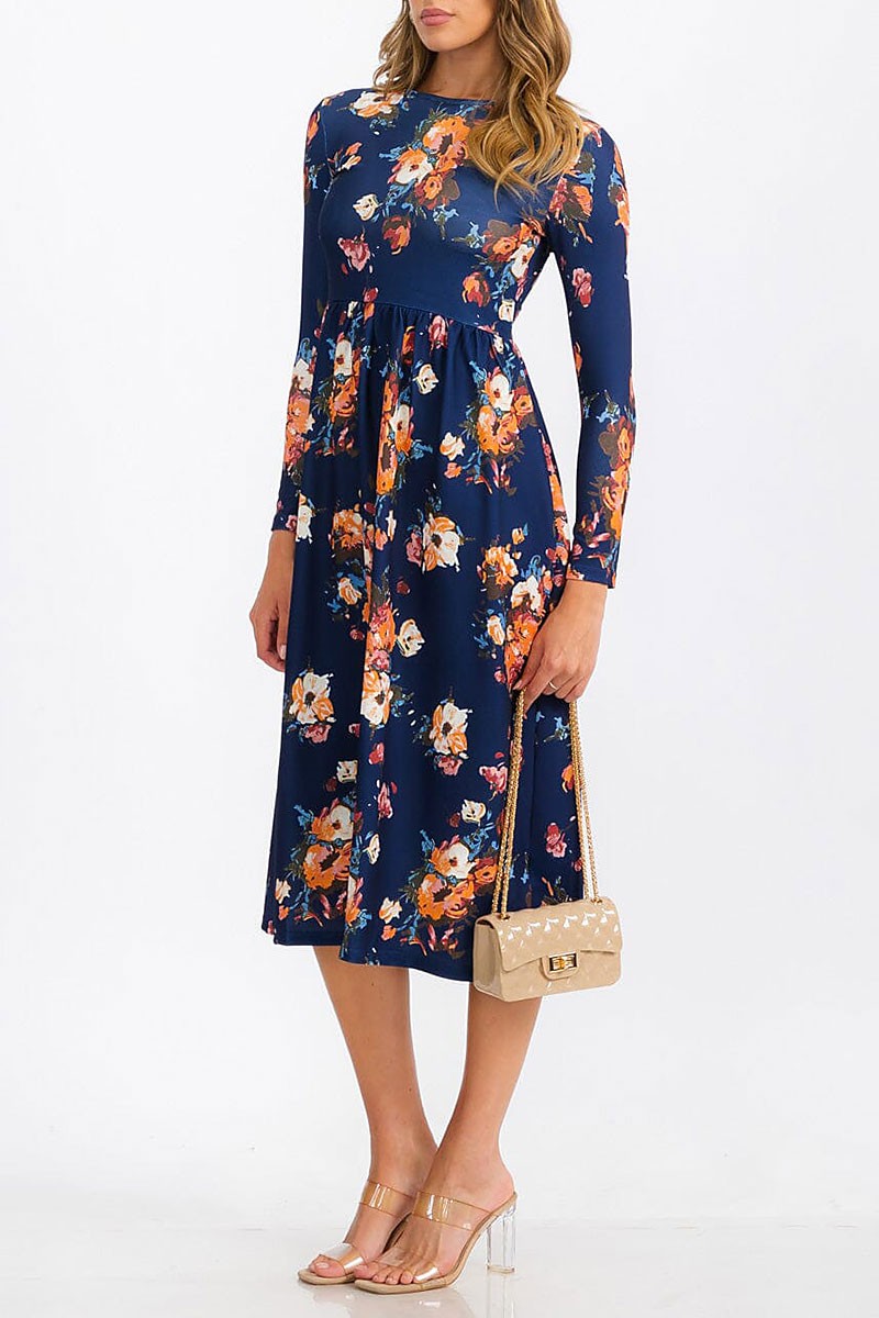 Long sleeve floral midi dress (RVWT7322)