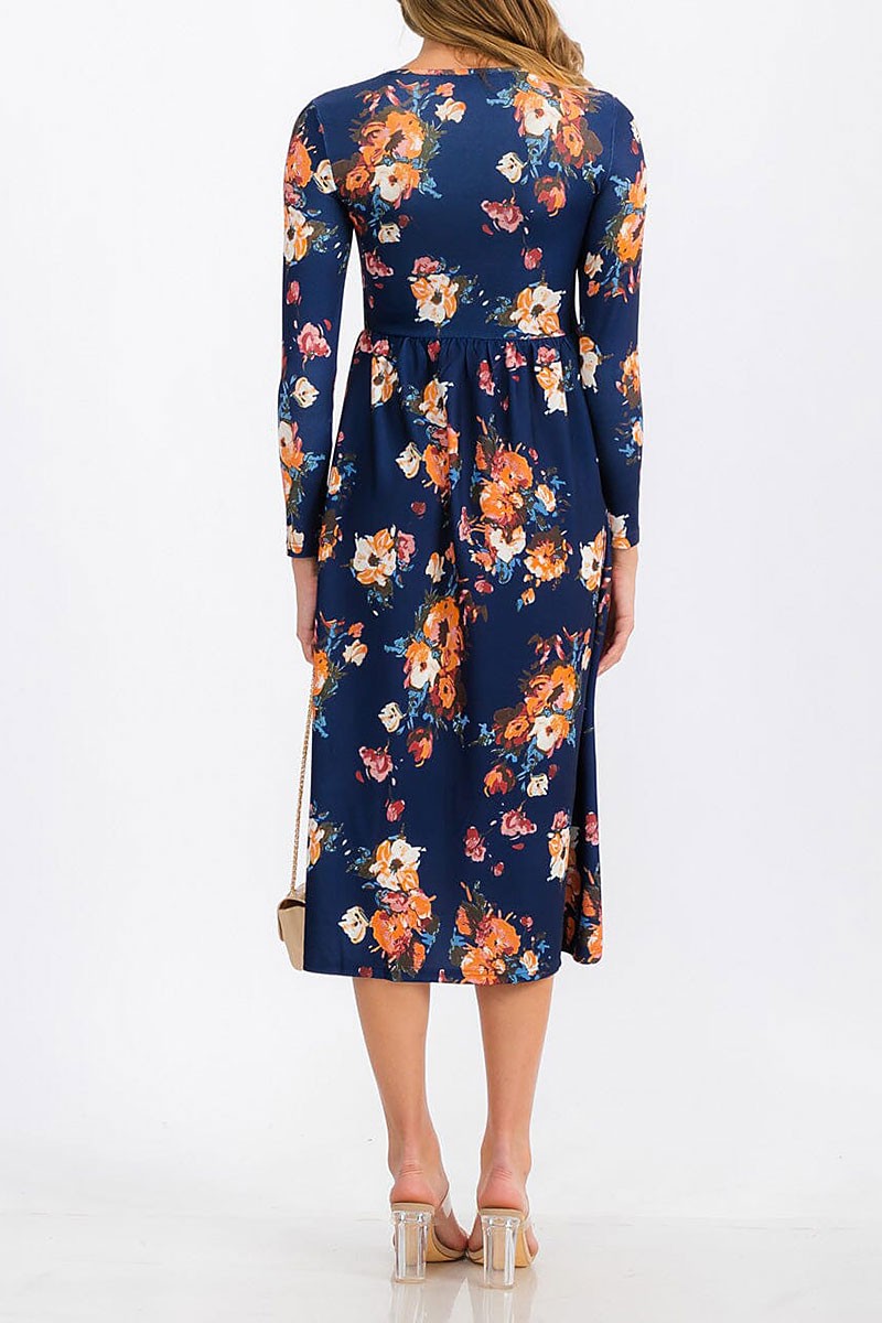 Long sleeve floral midi dress (RVWT7322)