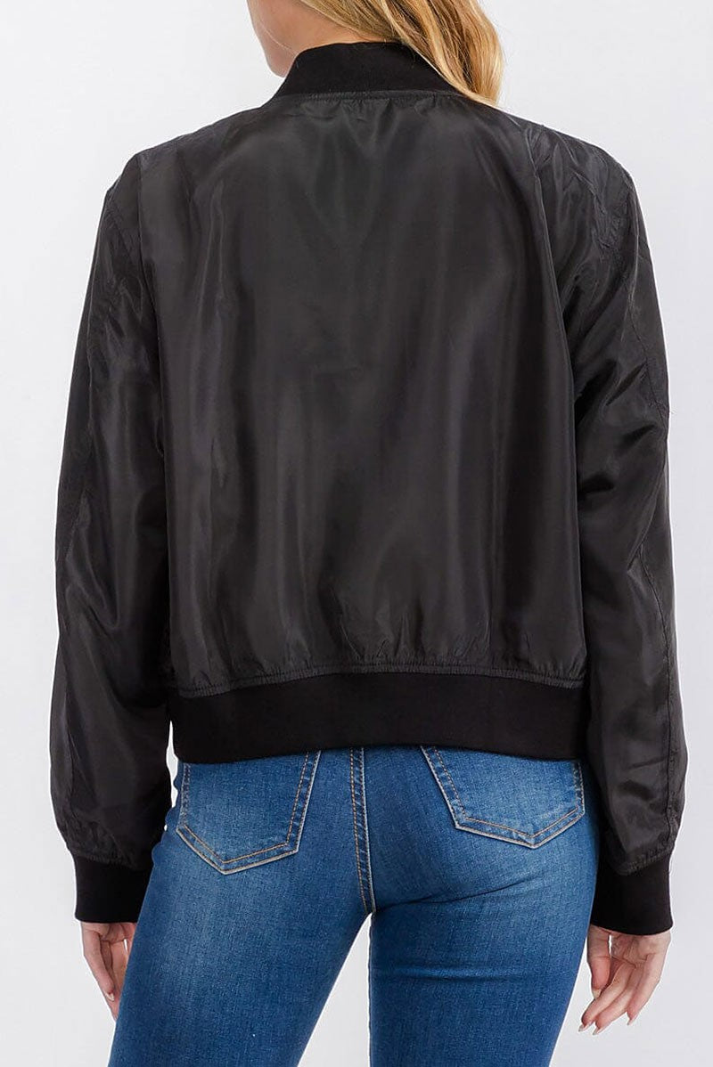 Long sleeve pockets zipper closure bomber jacket (RVWT7356)