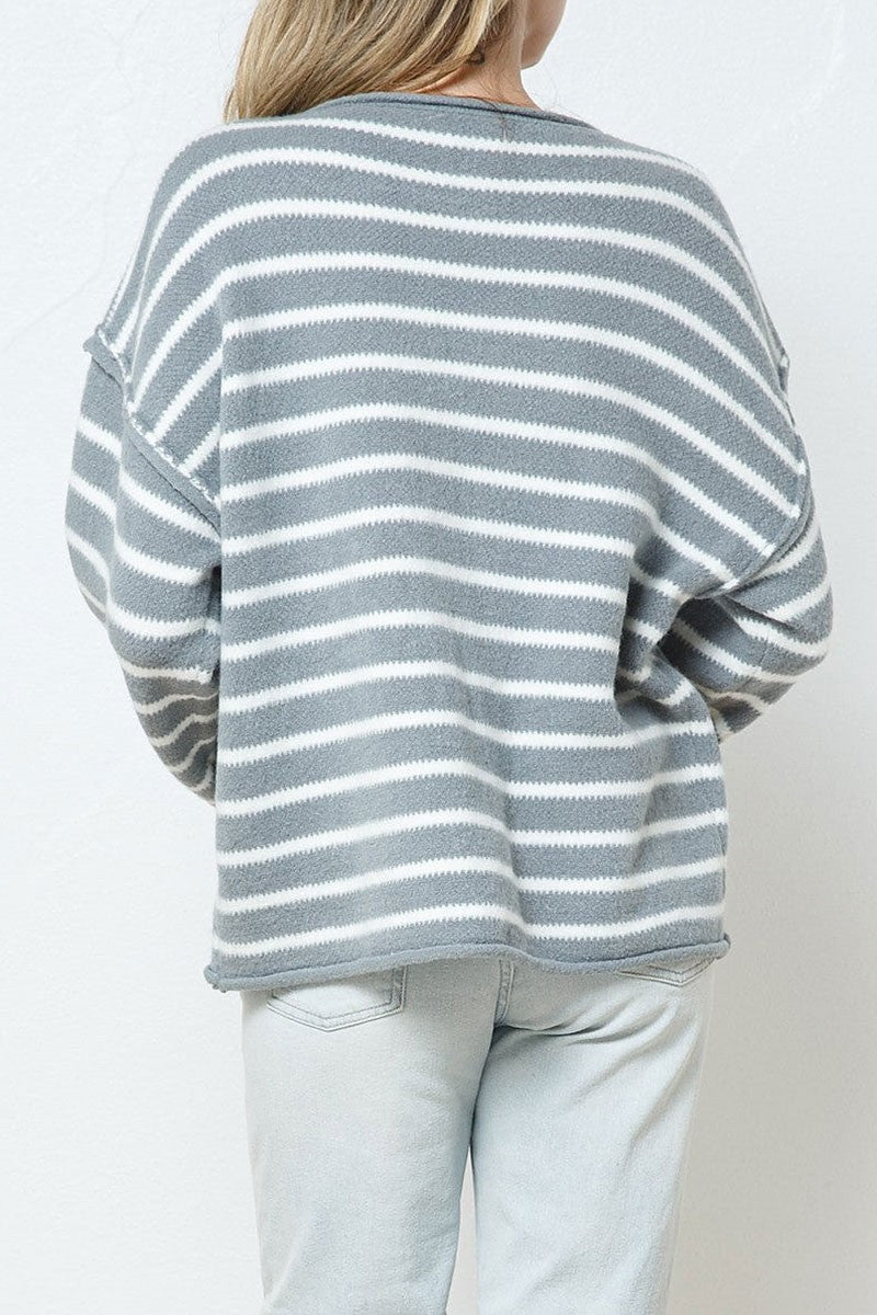 Stripe ribbed long sleeves knit sweater (RSSW4852)