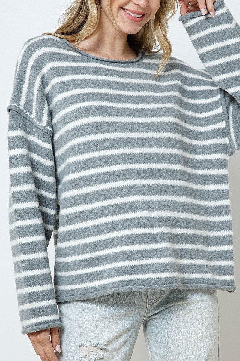 Stripe ribbed long sleeves knit sweater (RSSW4852)