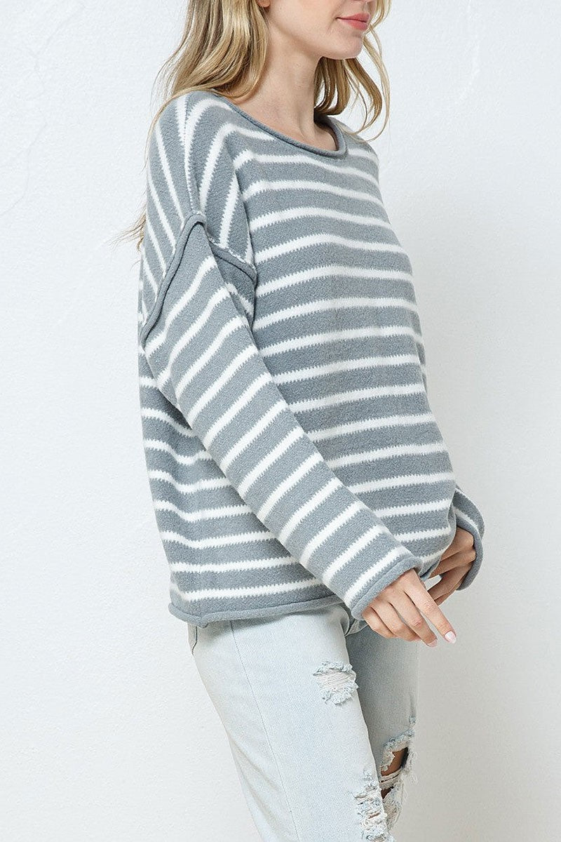 Stripe ribbed long sleeves knit sweater (RSSW4852)