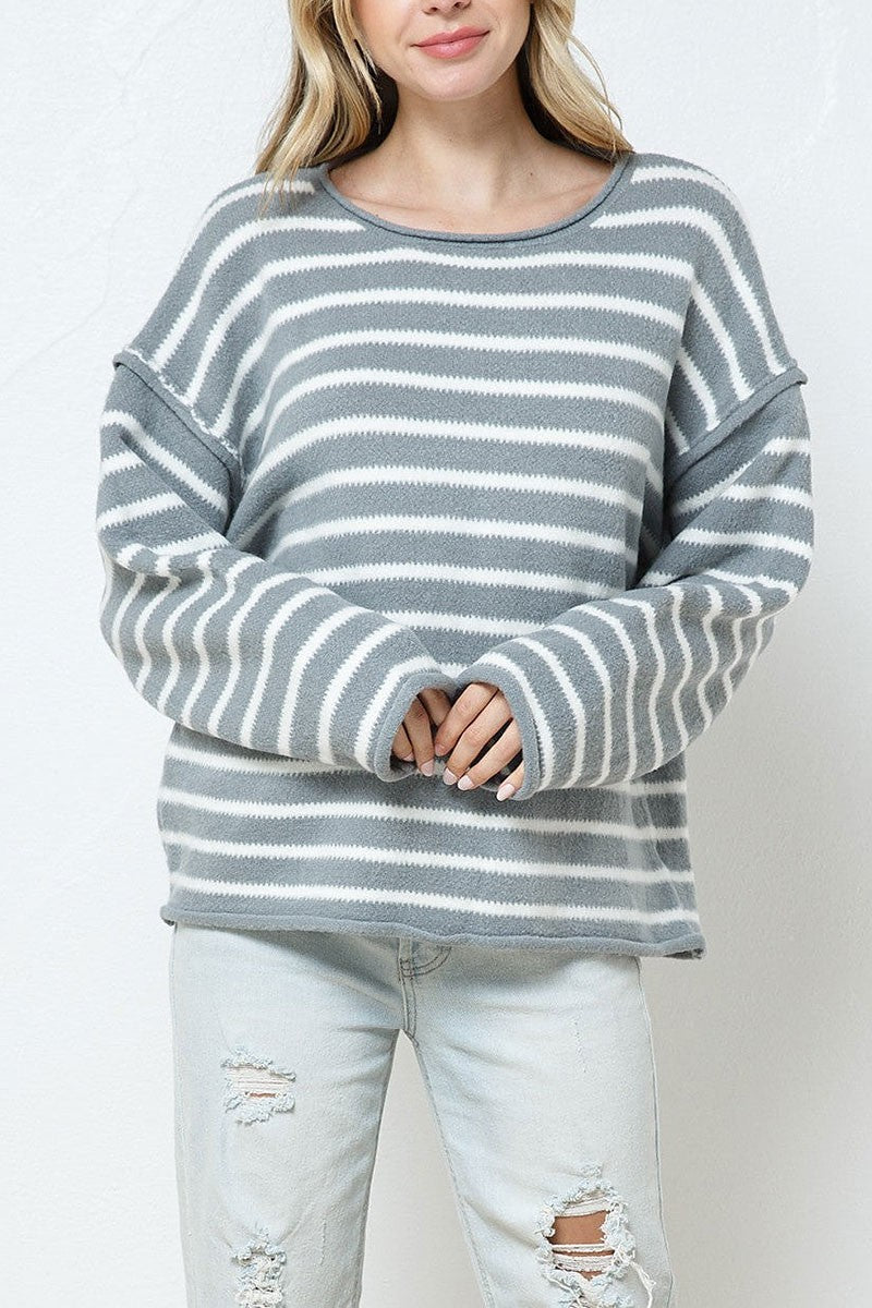 Stripe ribbed long sleeves knit sweater (RSSW4852)