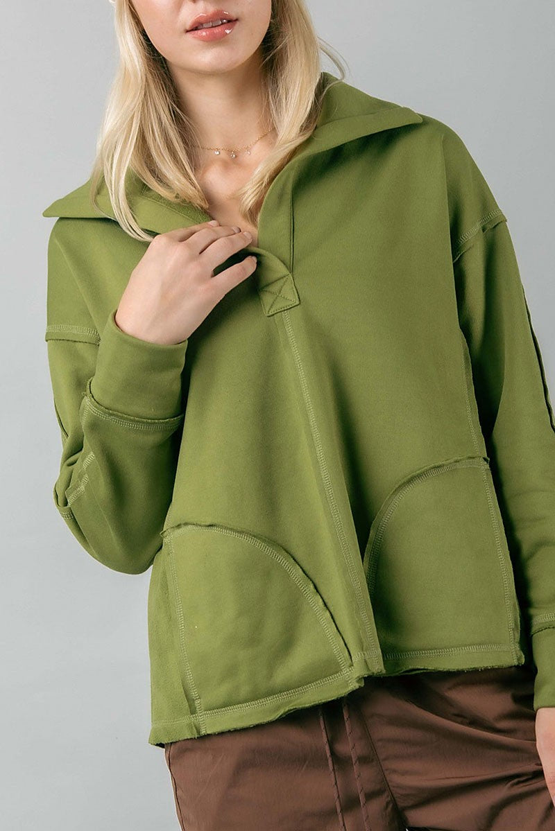 Oversized collared fleece knit top (RSSW4860)