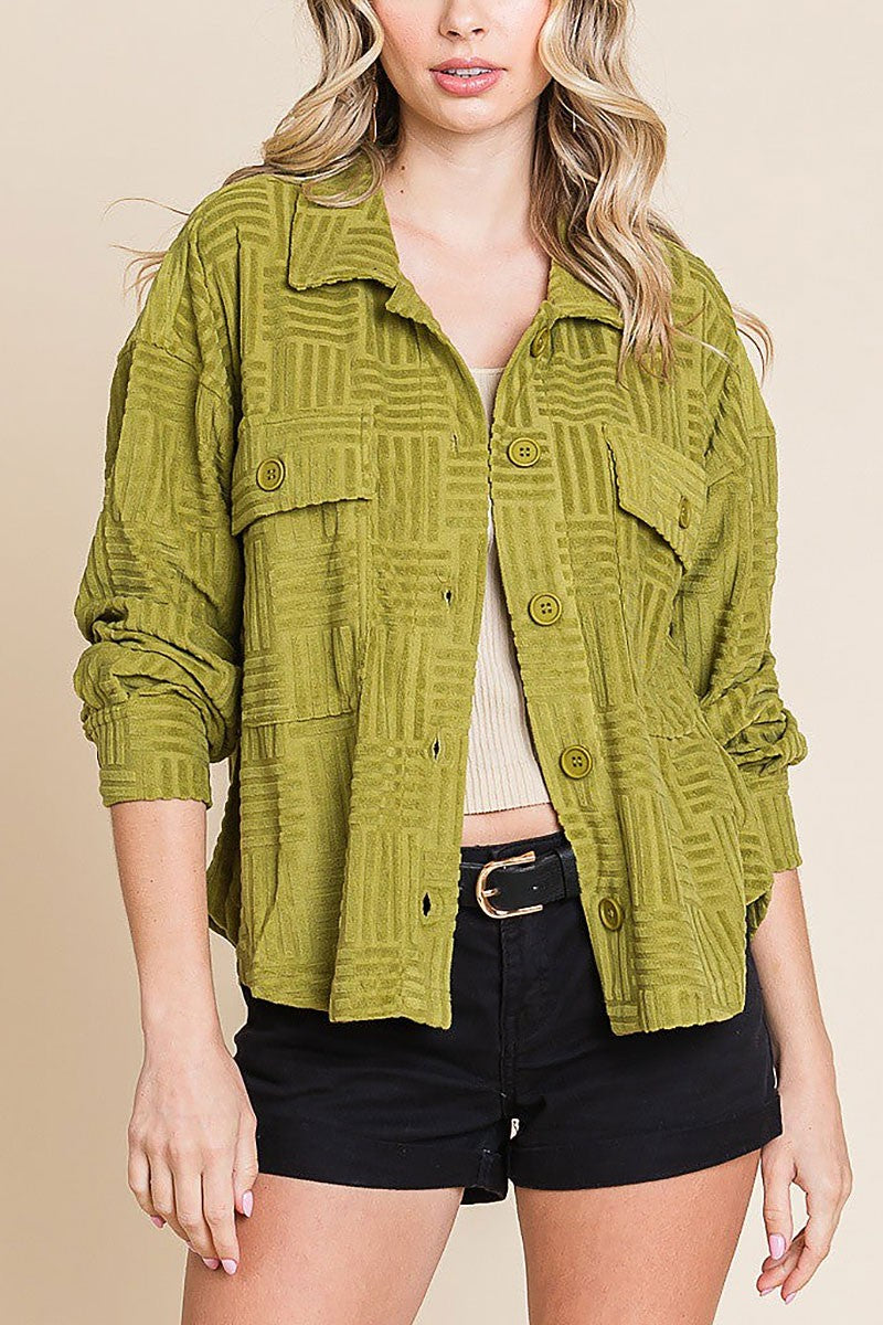 Embossed textured button down soft casual shacket (RSSW4865)