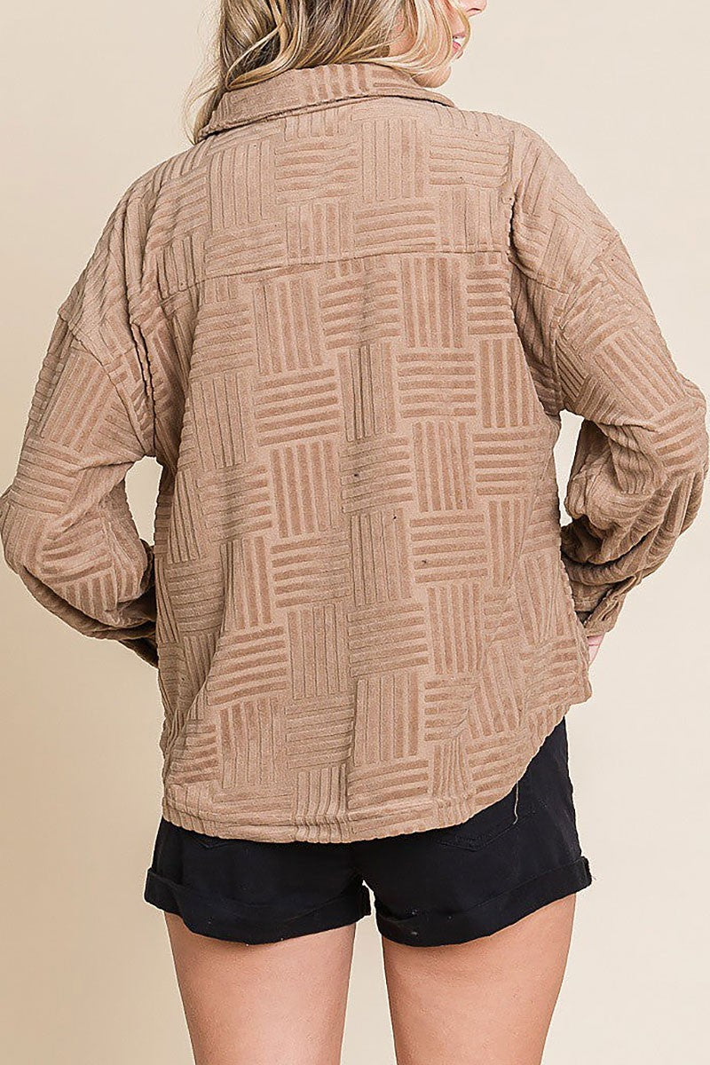 Embossed textured button down soft casual shacket (RSSW4865)