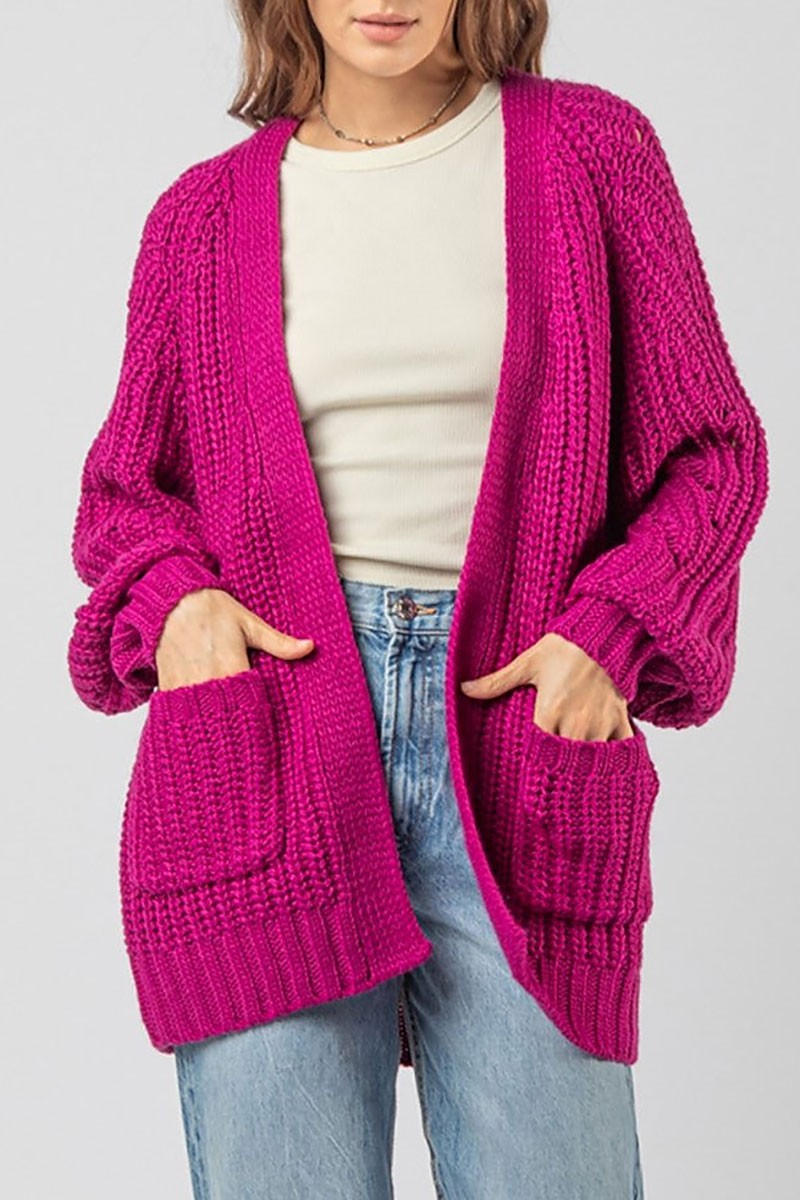 Textured puff raglan long sleeves plus cardigan (RSSW4868)