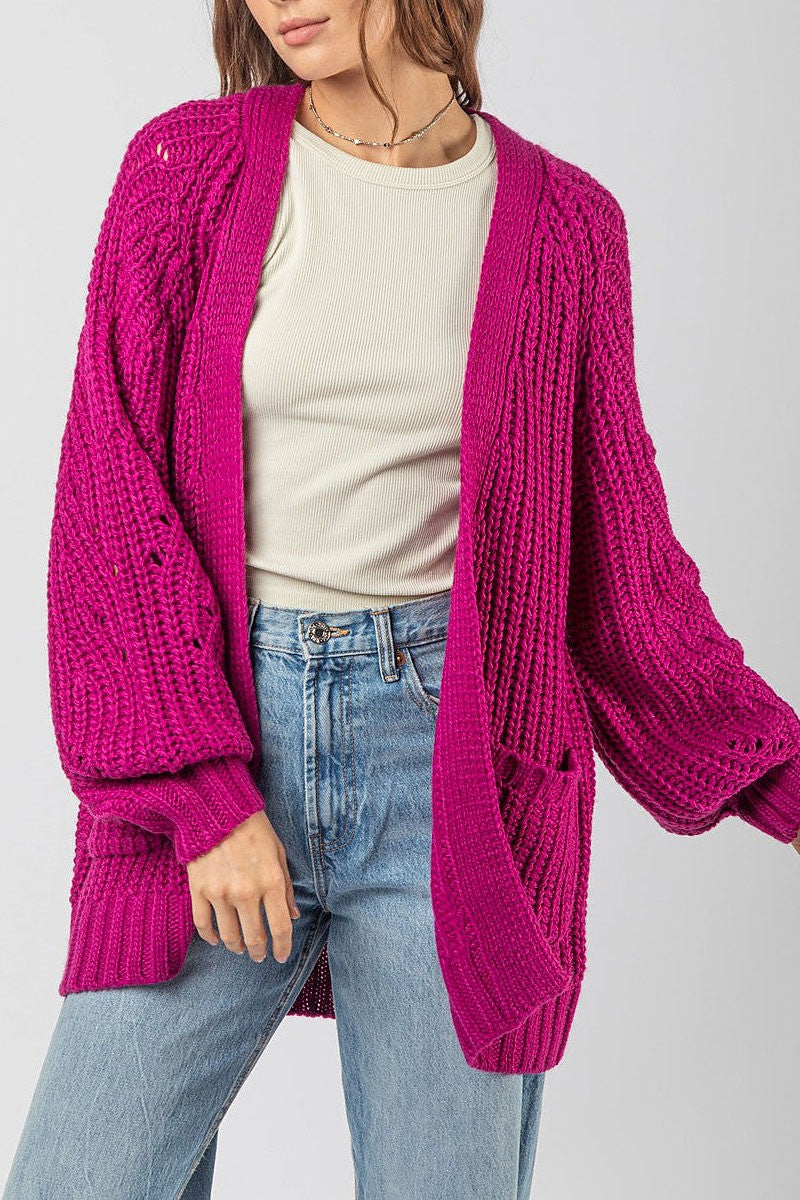 Textured puff raglan long sleeves plus cardigan (RSSW4868)