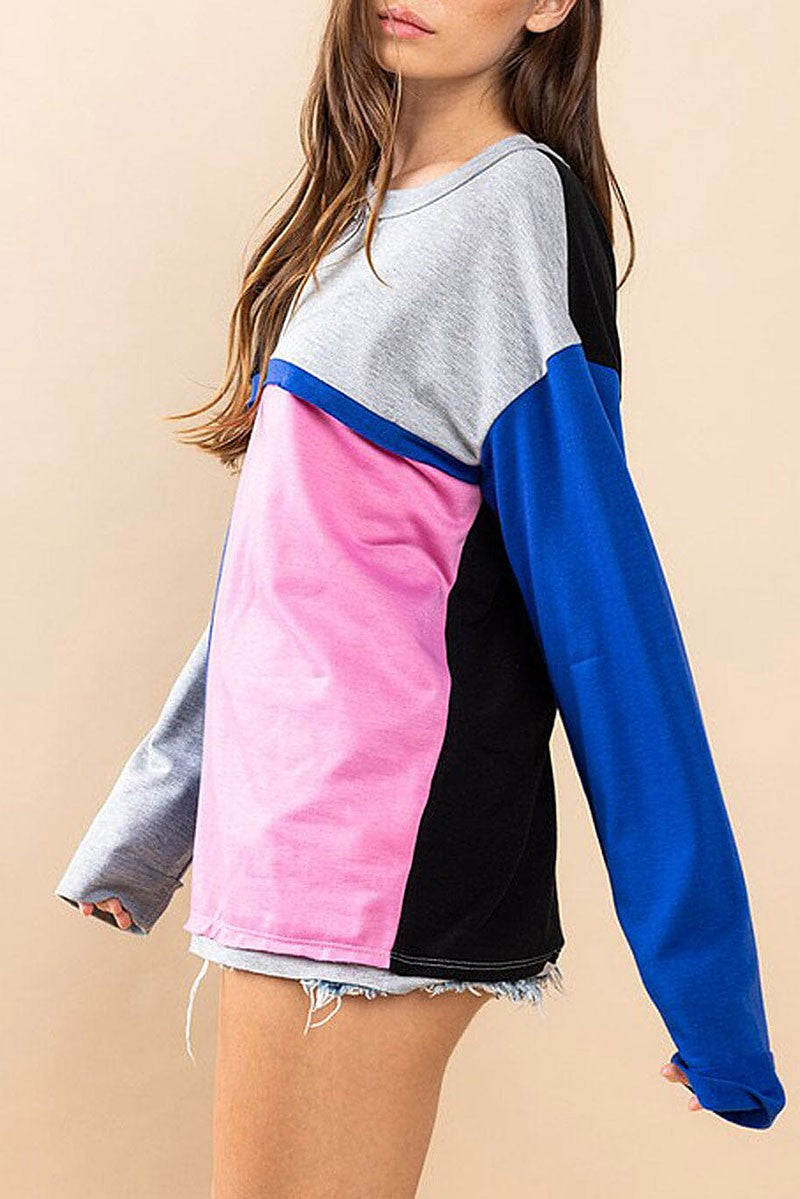 Long sleeve colorblock top (RVWT7406)