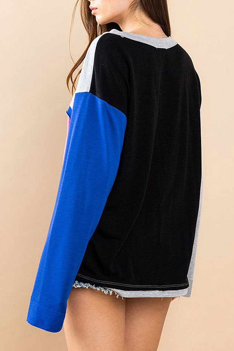 Long sleeve colorblock top (RVWT7406)