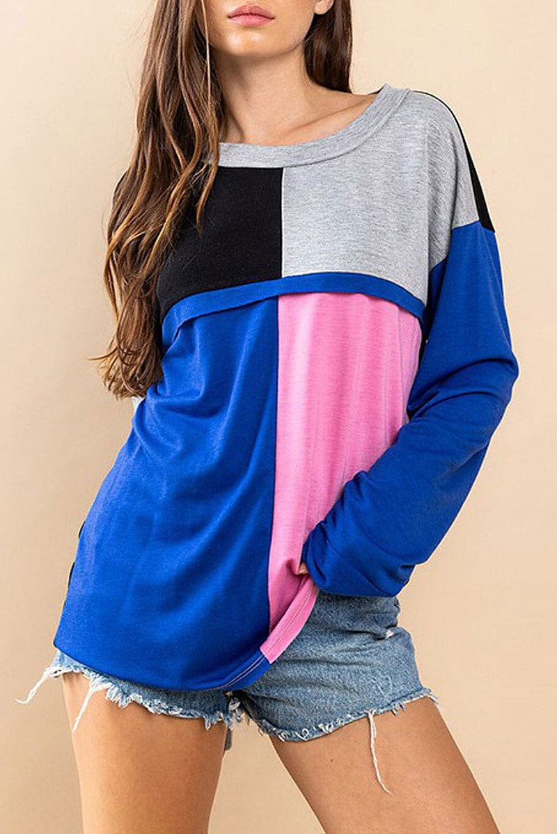 Long sleeve colorblock top (RVWT7406)