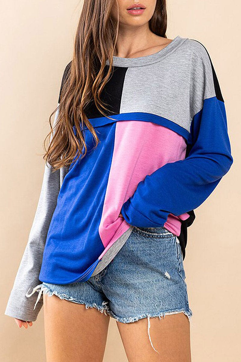 Long sleeve colorblock top (RVWT7406)