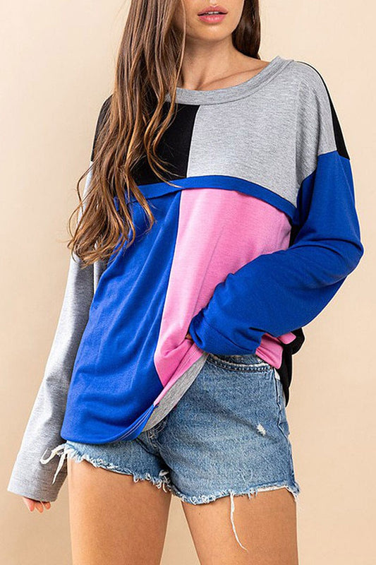 Long sleeve colorblock top (RVWT7406)