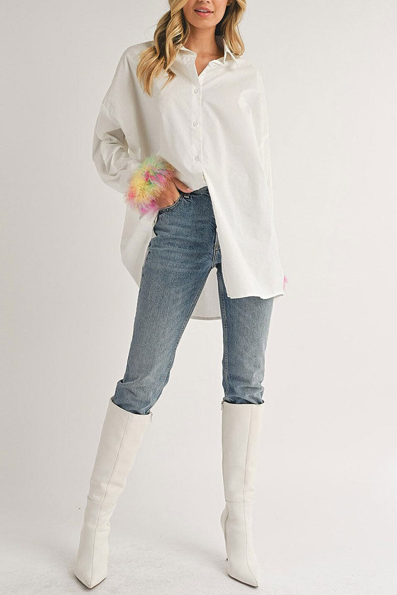 Long detailed sleeve button up oversized shirt (RVWT7467)