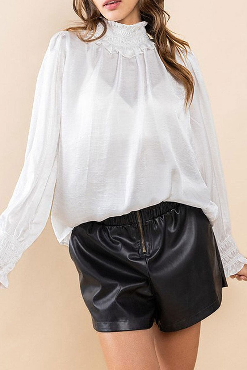 Long sleeve turtle neck solid satin blouse top (RVWT7473)