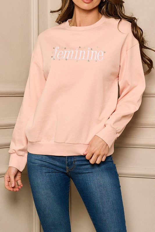 Long sleeve graphic pearls pullover sweater (RVWT7580)