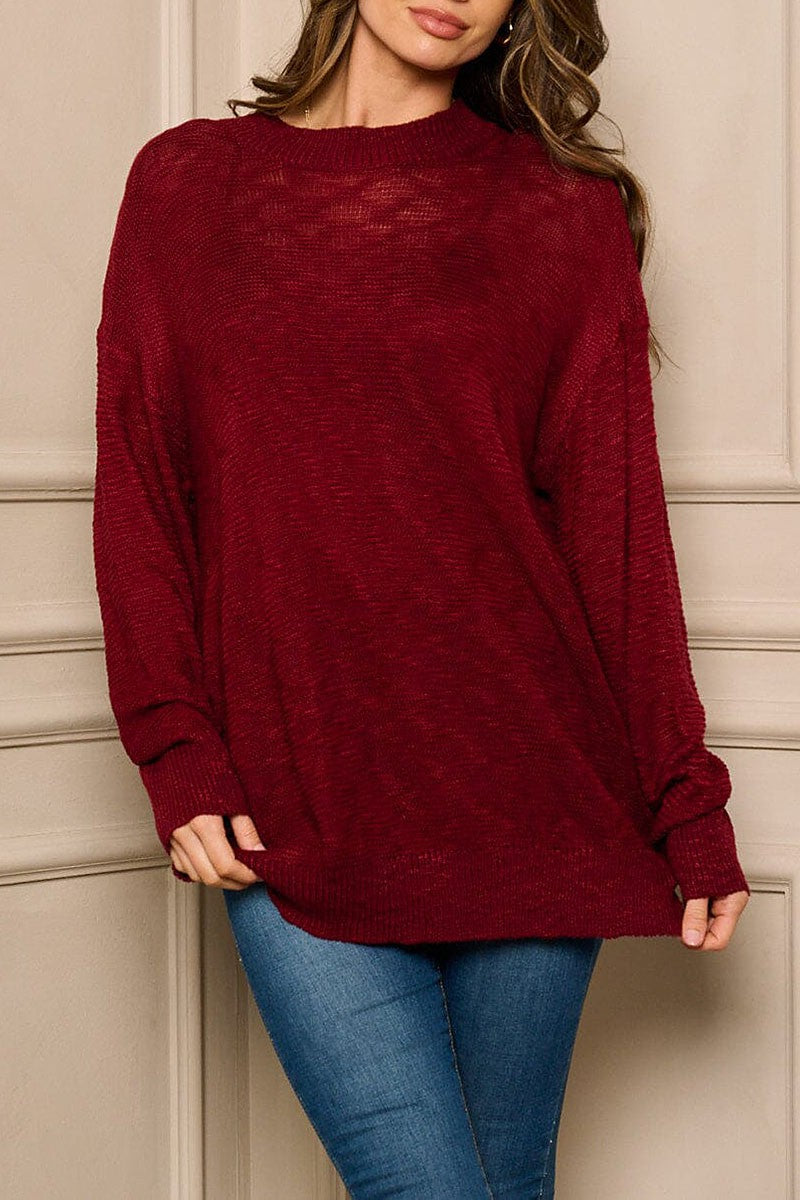 Long sleeve solid knit sweater (RVWT7578)