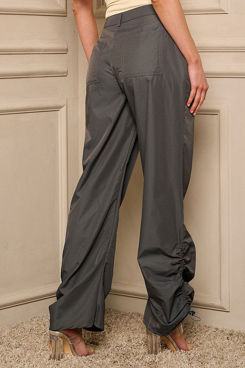 Button closure pockets side ruched pants (RVWT7576)