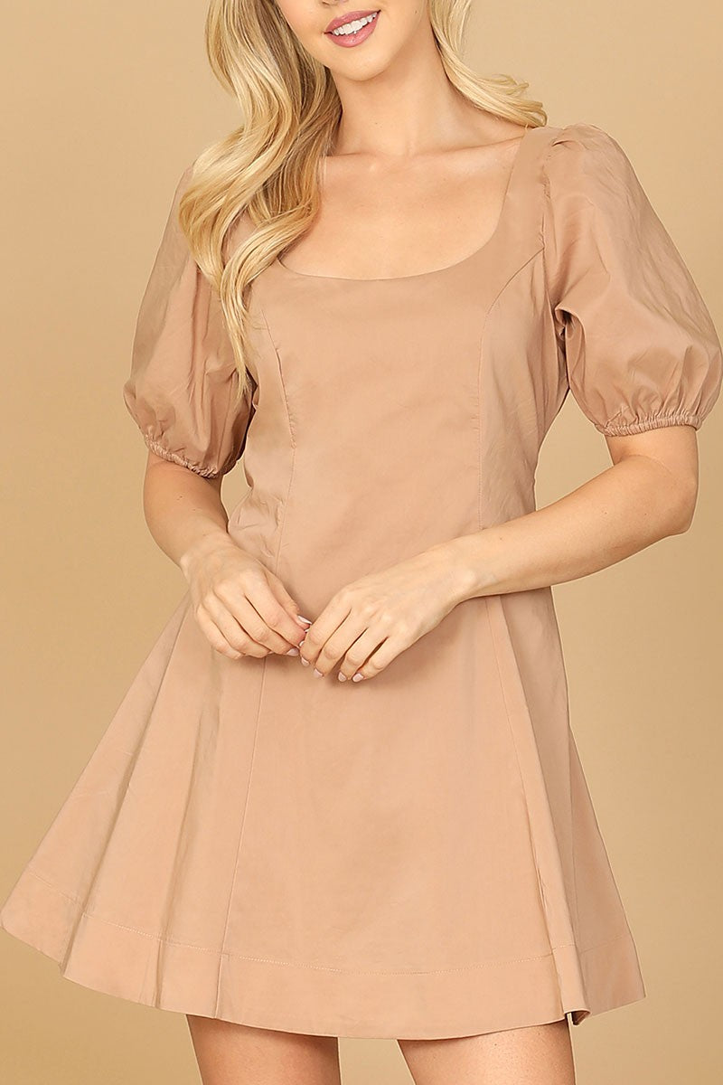 Puff sleeve scoop neck a-line dress (RVD1016)