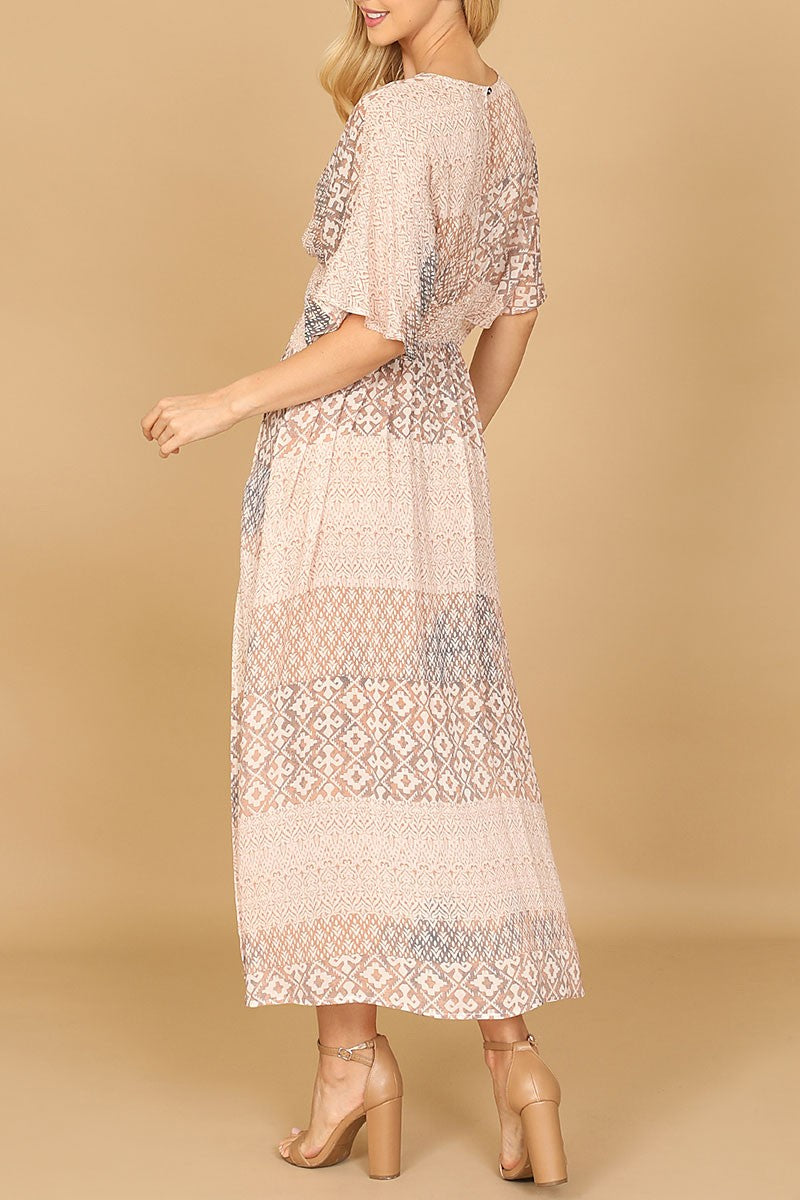 Deep neck dolman side slit printed maxi dress (RVD1021)