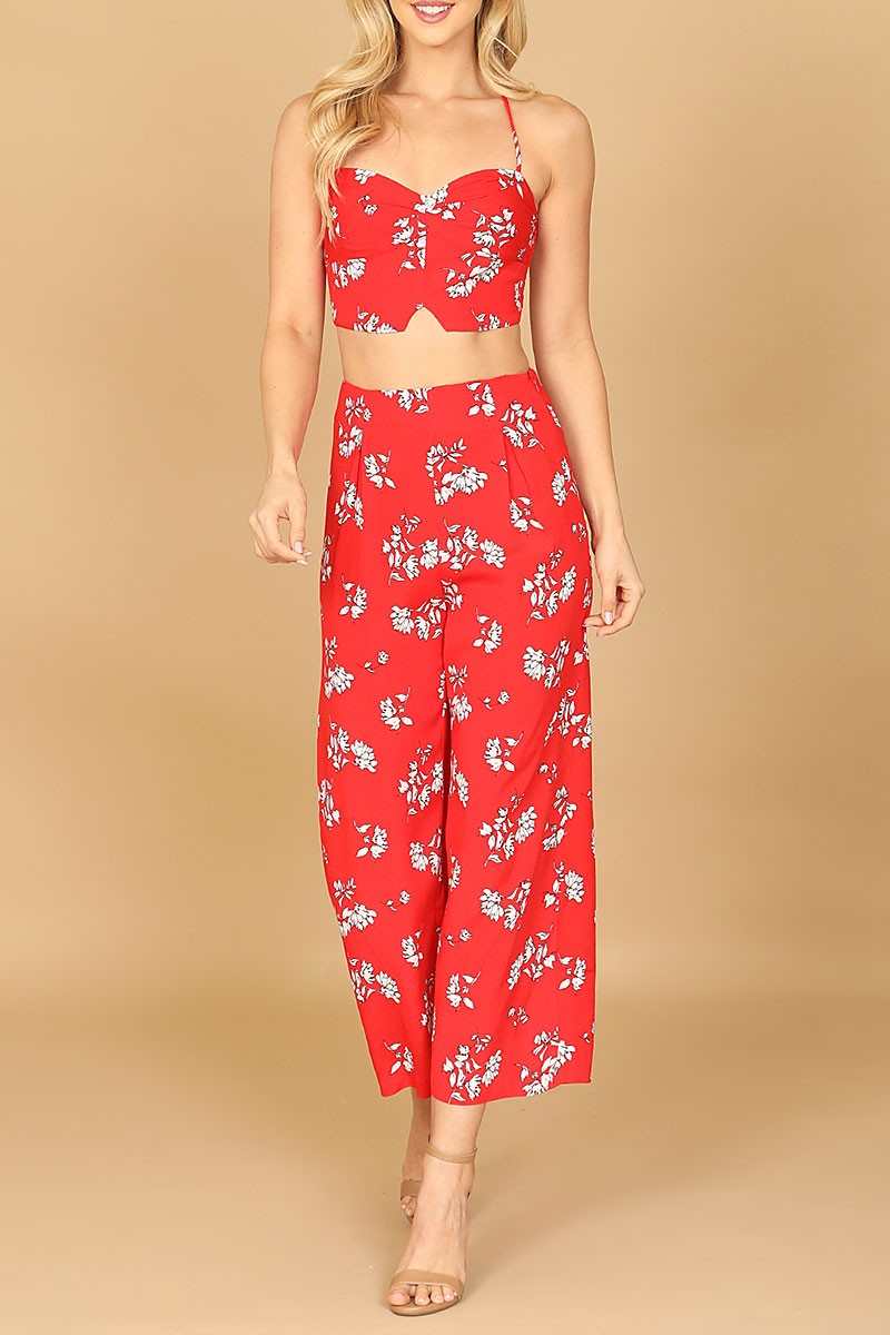 Spaghetti strap floral crop top &amp; pants set (RT8479)