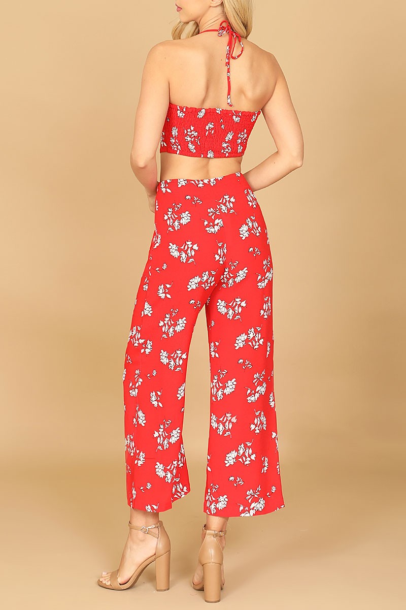 Spaghetti strap floral crop top &amp; pants set (RT8479)