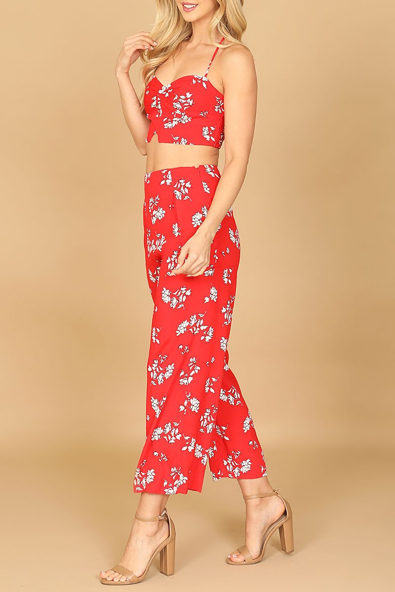 Spaghetti strap floral crop top &amp; pants set (RT8479)