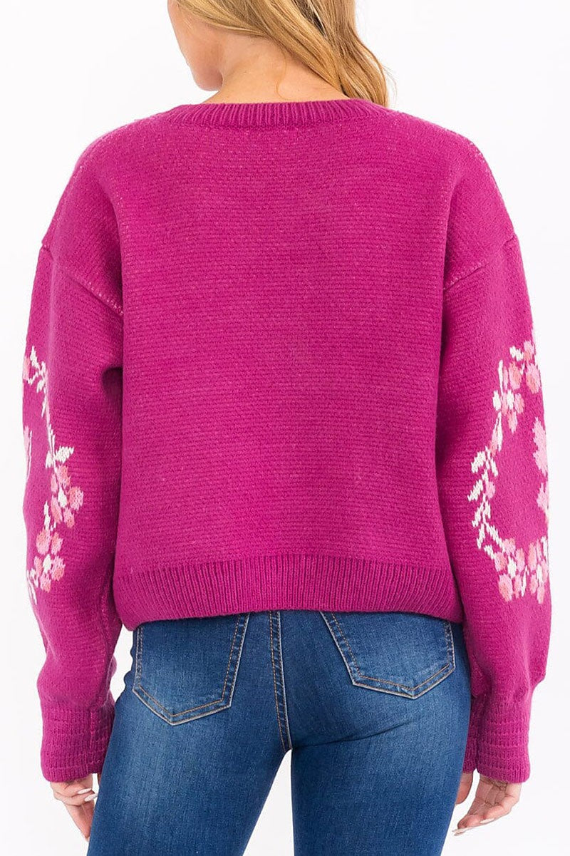 Long sleeve floral print pullover sweater (RVWT7638)