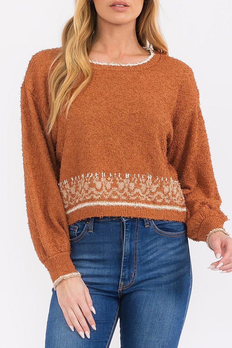 Long sleeve trim detailed top (RVWT7641)