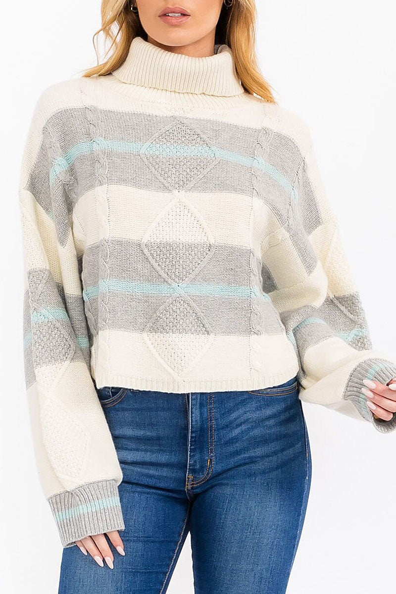 Turtle neck colorblock knit pullover sweater (RVWT7642)