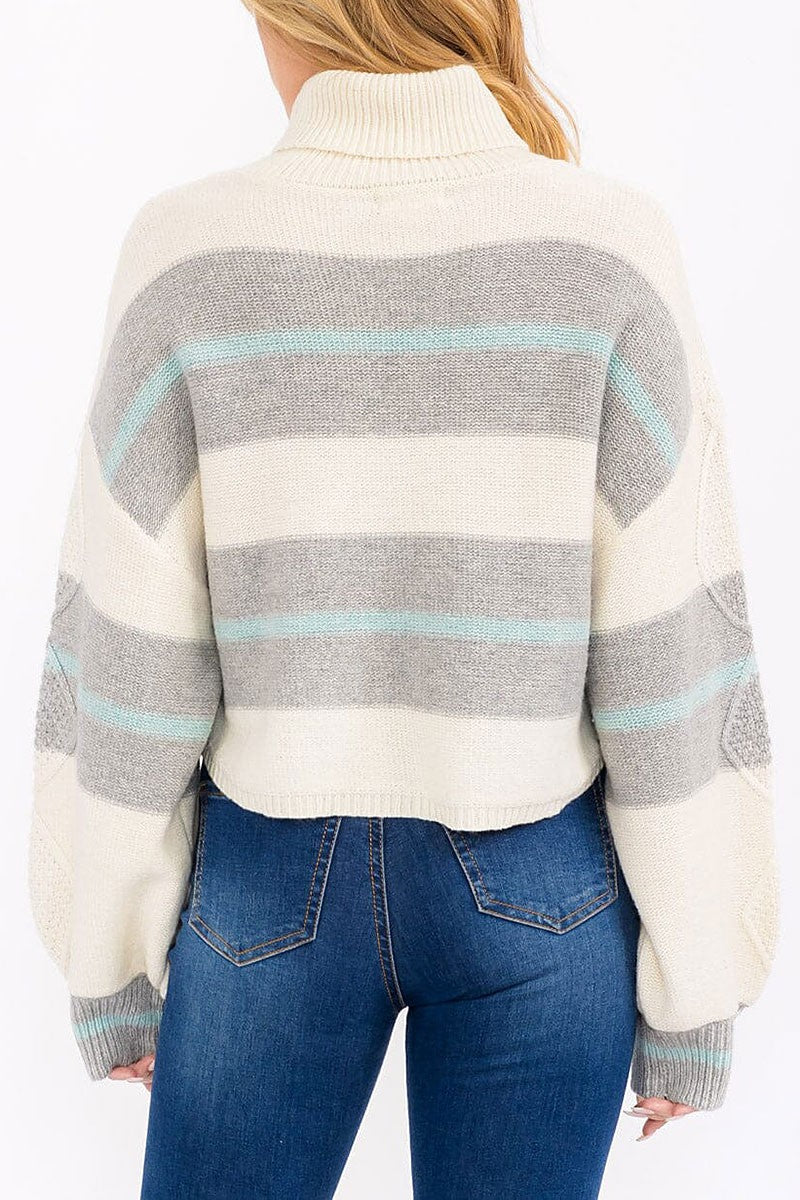 Turtle neck colorblock knit pullover sweater (RVWT7642)