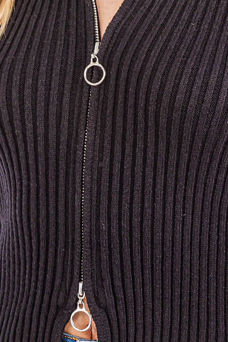 Both end zipper ribbed sherpa collar sweater (RVWT7644)