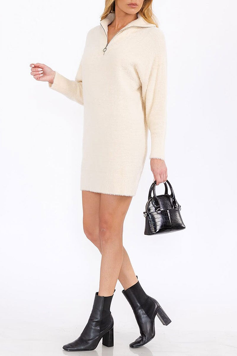 Long sleeve zip up sweater mini dress (RVWT7645)