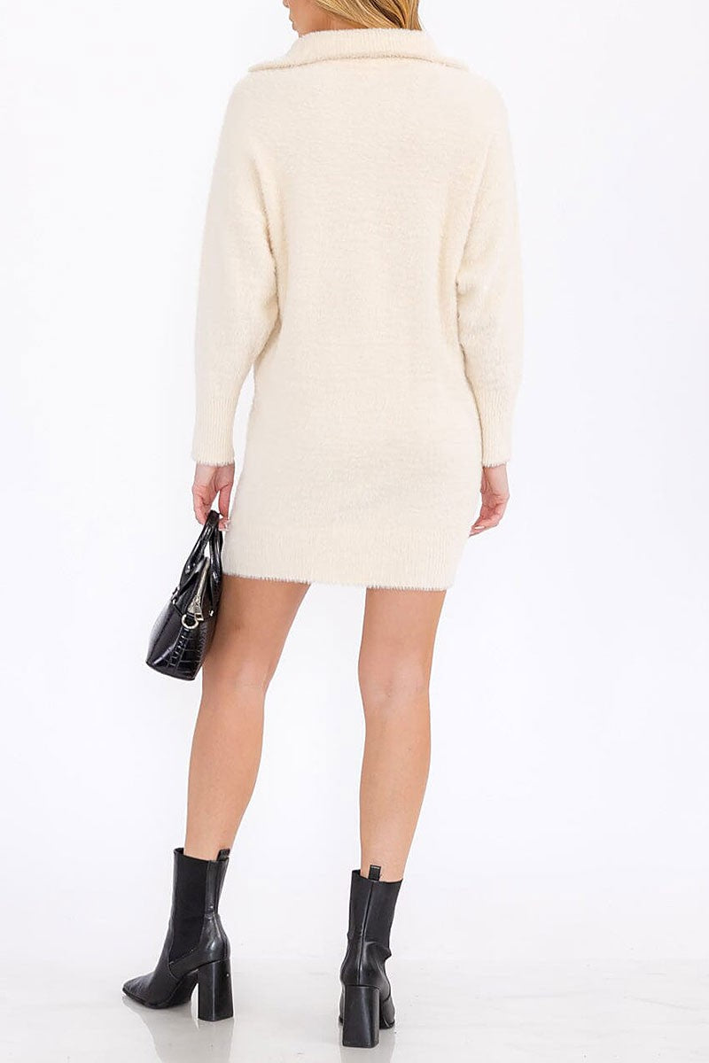 Long sleeve zip up sweater mini dress (RVWT7645)