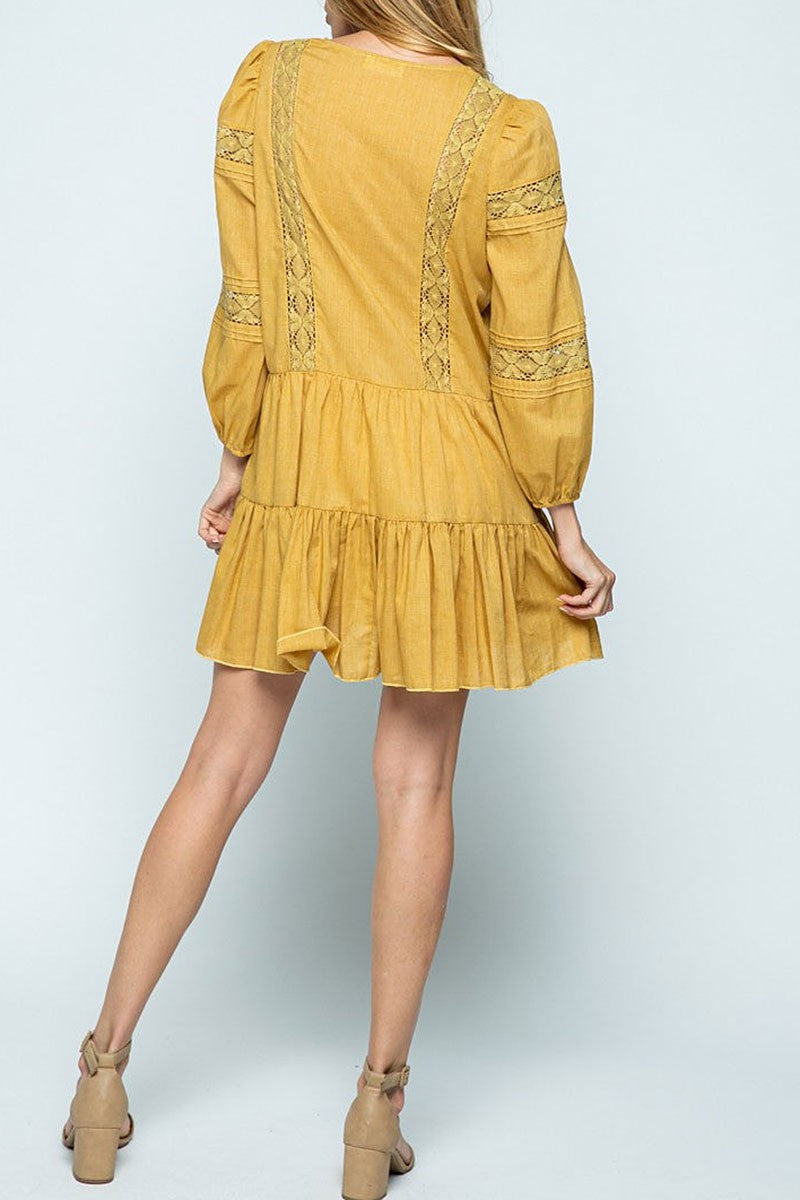 Lace detailed ruffled long sleeves mini dress (RSSW4893)