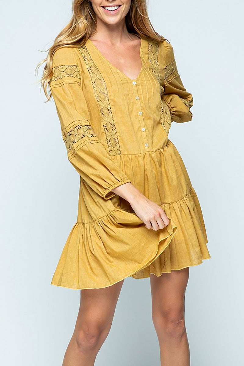 Lace detailed ruffled long sleeves mini dress (RSSW4893)