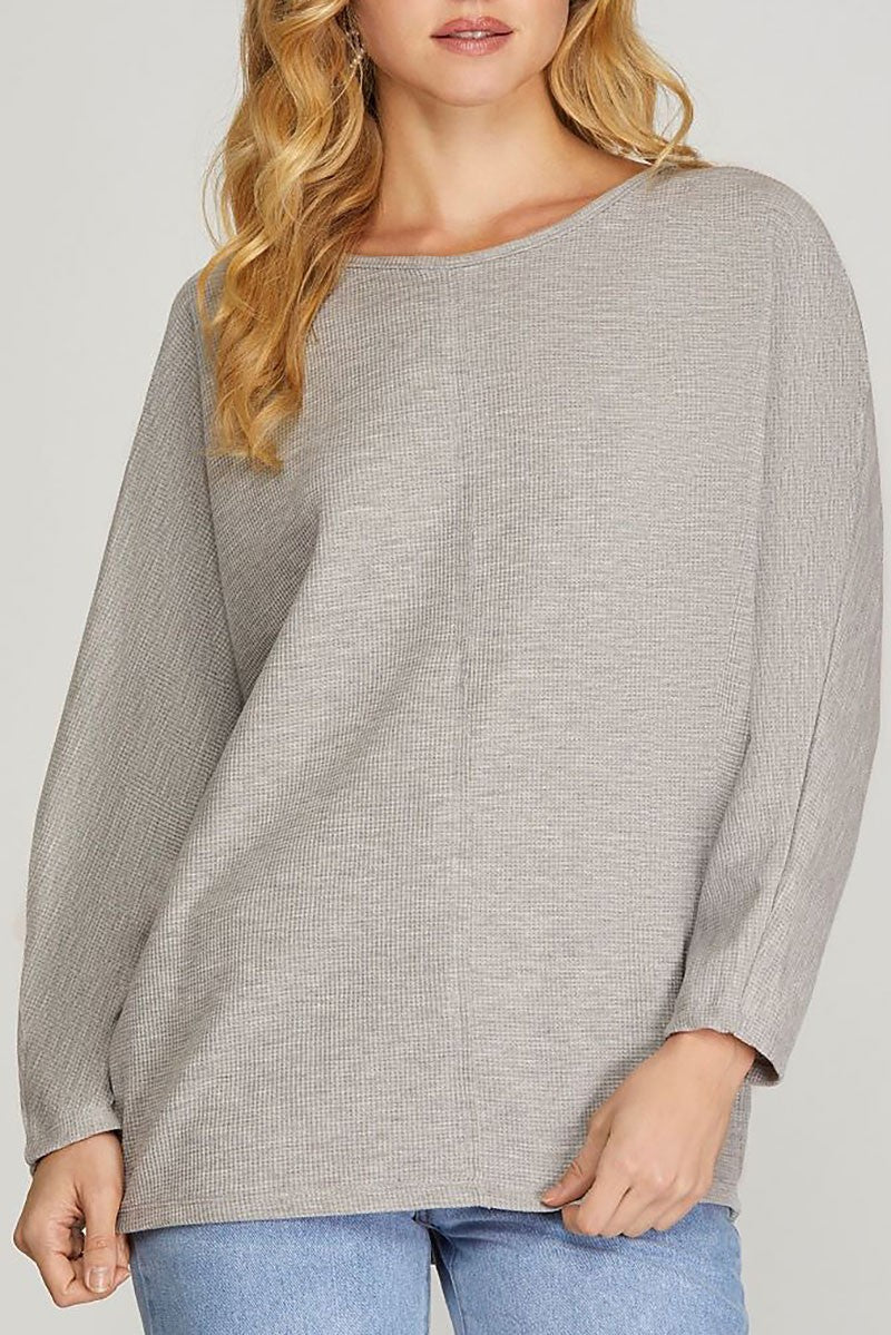 Waffle knit batwing long sleeves thermal sweater (RSSW4898)