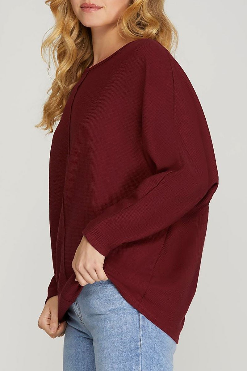 Waffle knit batwing long sleeves thermal sweater (RSSW4898)