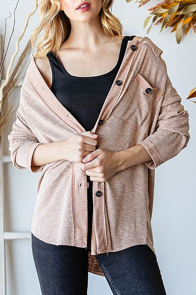 Soft fabric 2 tone button down jacket (RSSW4899)