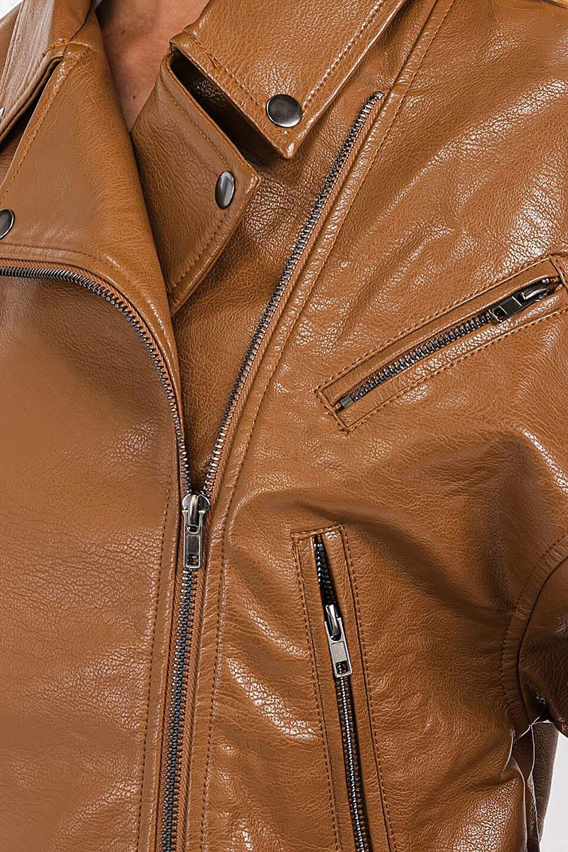 Zip up front pockets pu pleather jacket (RVWT7676)