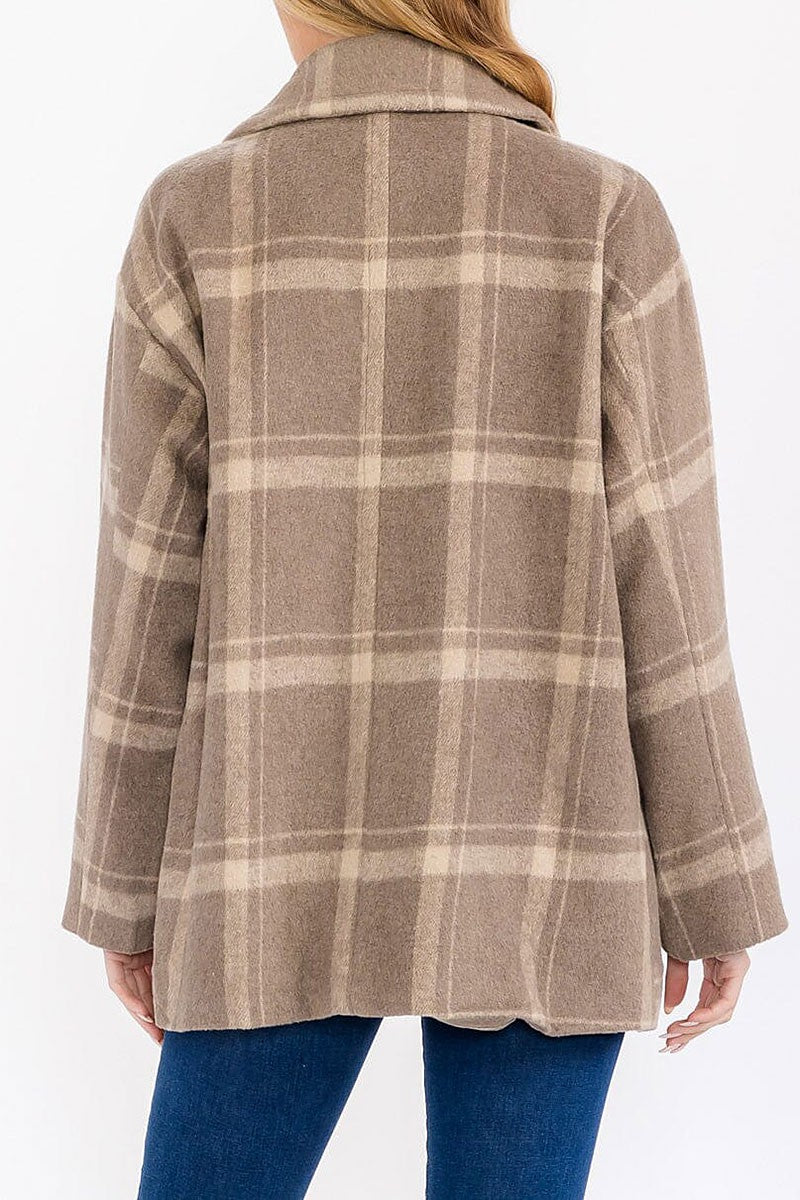 Button closure front pockets plaid coat (RVWT7677)