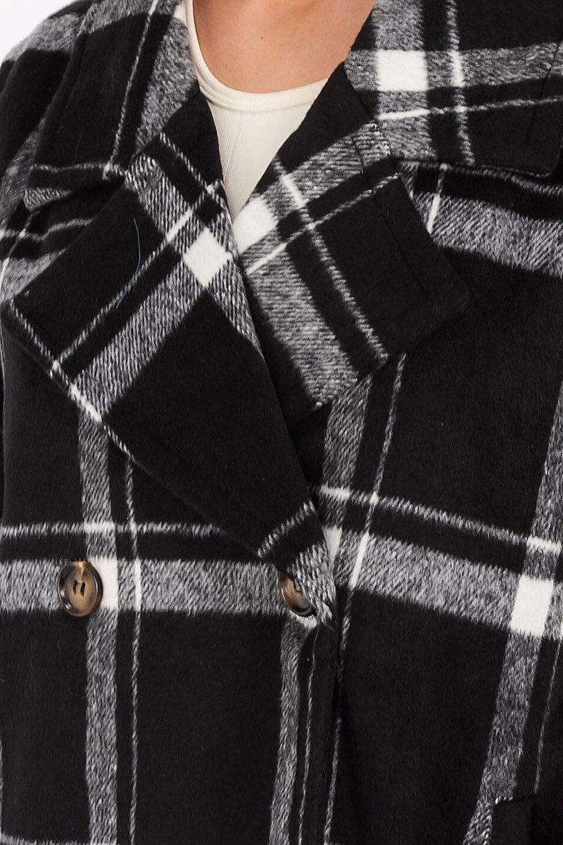 Button closure front pockets plaid coat (RVWT7677)